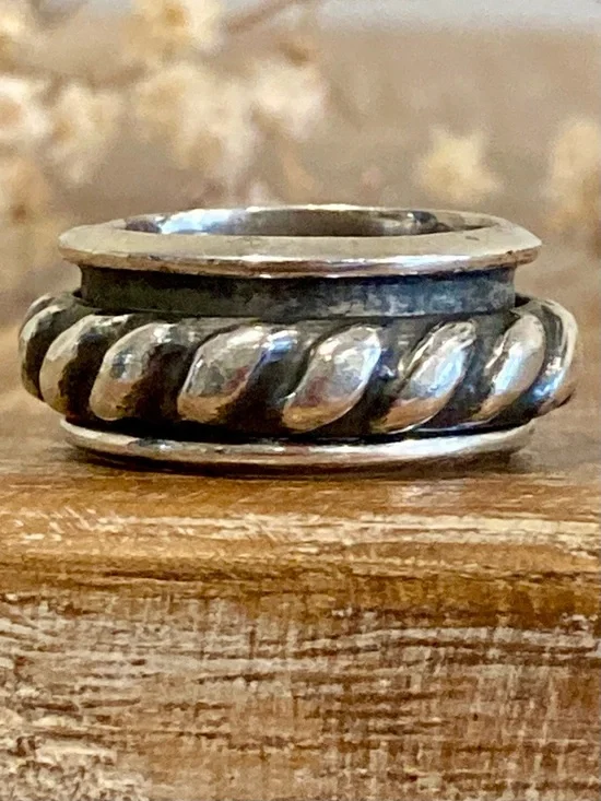 Sterling Silver 925 Mexico Rope Spinner Ring Size 7 - Picture 1 of 15